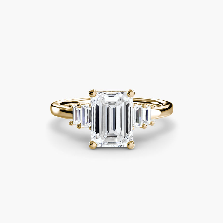 AVENIR Emerald Cut Baguette Accent Solitaire Ring Setting in Yellow Gold | SARATTI