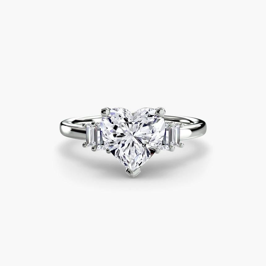 AVENIR Heart Cut Baguette Accent Solitaire Ring Setting in 950 Platinum | SARATTI
