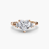 AVENIR Heart Cut Baguette Accent Solitaire Ring Setting in Rose Gold | SARATTI