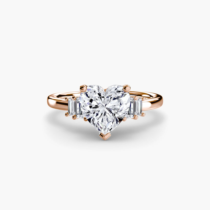 AVENIR Heart Cut Baguette Accent Solitaire Ring Setting in Rose Gold | SARATTI