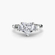 AVENIR Heart Cut Baguette Accent Solitaire Ring Setting in White Gold | SARATTI