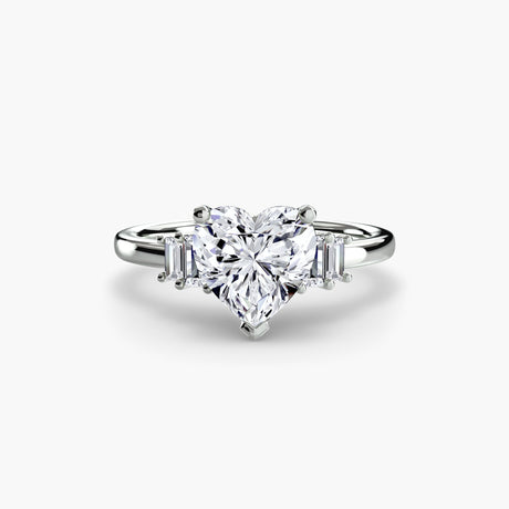 AVENIR Heart Cut Baguette Accent Solitaire Ring Setting in White Gold | SARATTI