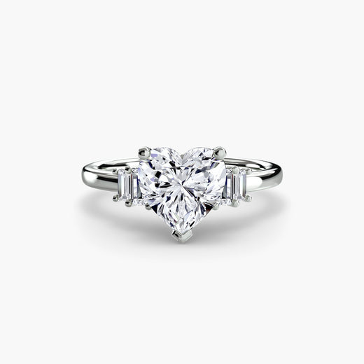 AVENIR Heart Cut Baguette Accent Solitaire Ring Setting in White Gold | SARATTI