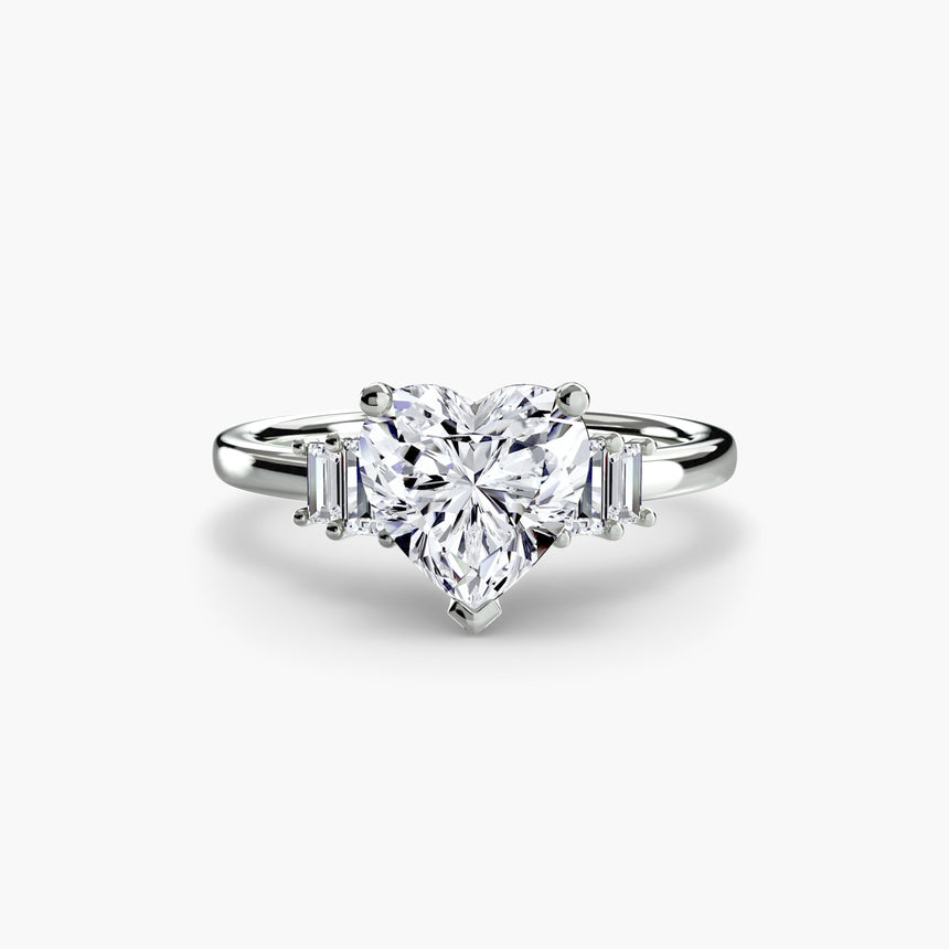 AVENIR Heart Cut Baguette Accent Solitaire Ring Setting in White Gold | SARATTI
