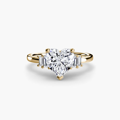 AVENIR Heart Cut Baguette Accent Solitaire Ring Setting in Yellow Gold | SARATTI