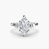 AVENIR – Marquise Cut Baguette Accent Solitaire Ring Setting in 950 Platinum | SARATTI