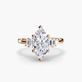 AVENIR – Marquise Cut Baguette Accent Solitaire Ring Setting in Rose Gold | SARATTI