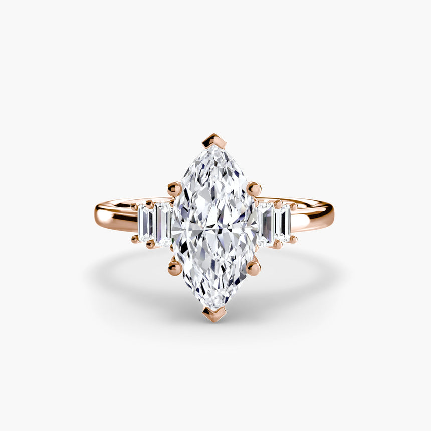AVENIR – Marquise Cut Baguette Accent Solitaire Ring Setting in Rose Gold | SARATTI