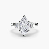 AVENIR – Marquise Cut Baguette Accent Solitaire Ring Setting in White Gold | SARATTI
