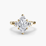 AVENIR – Marquise Cut Baguette Accent Solitaire Ring Setting in Yellow Gold | SARATTI