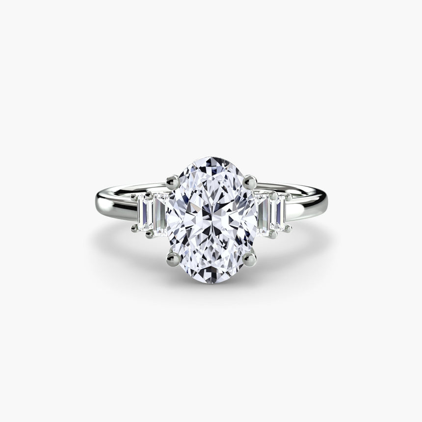 AVENIR oval cut tapered baguette solitaire ring setting in platinum | SARATTI