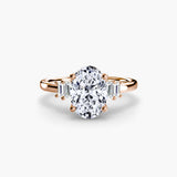 AVENIR oval cut tapered baguette solitaire ring setting in rose gold | SARATTI