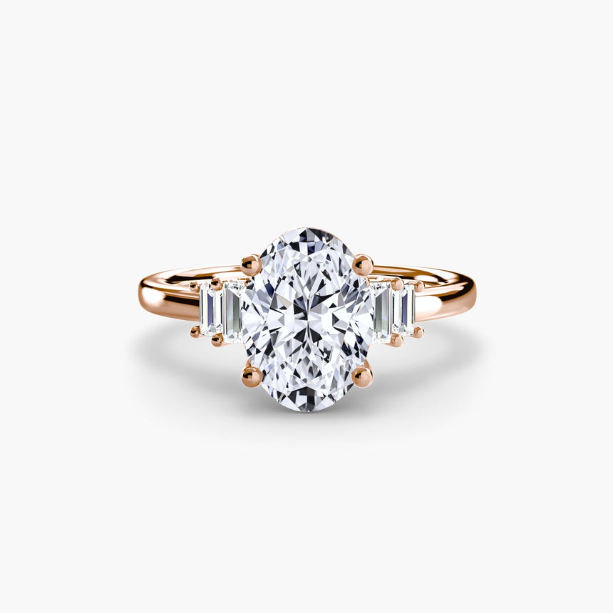 AVENIR oval cut tapered baguette solitaire ring setting in rose gold | SARATTI