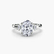 AVENIR oval cut tapered baguette solitaire ring setting in white gold | SARATTI