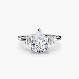 AVENIR – Pear Cut Baguette Accent Solitaire Ring Setting in 950 Platinum | SARATTI
