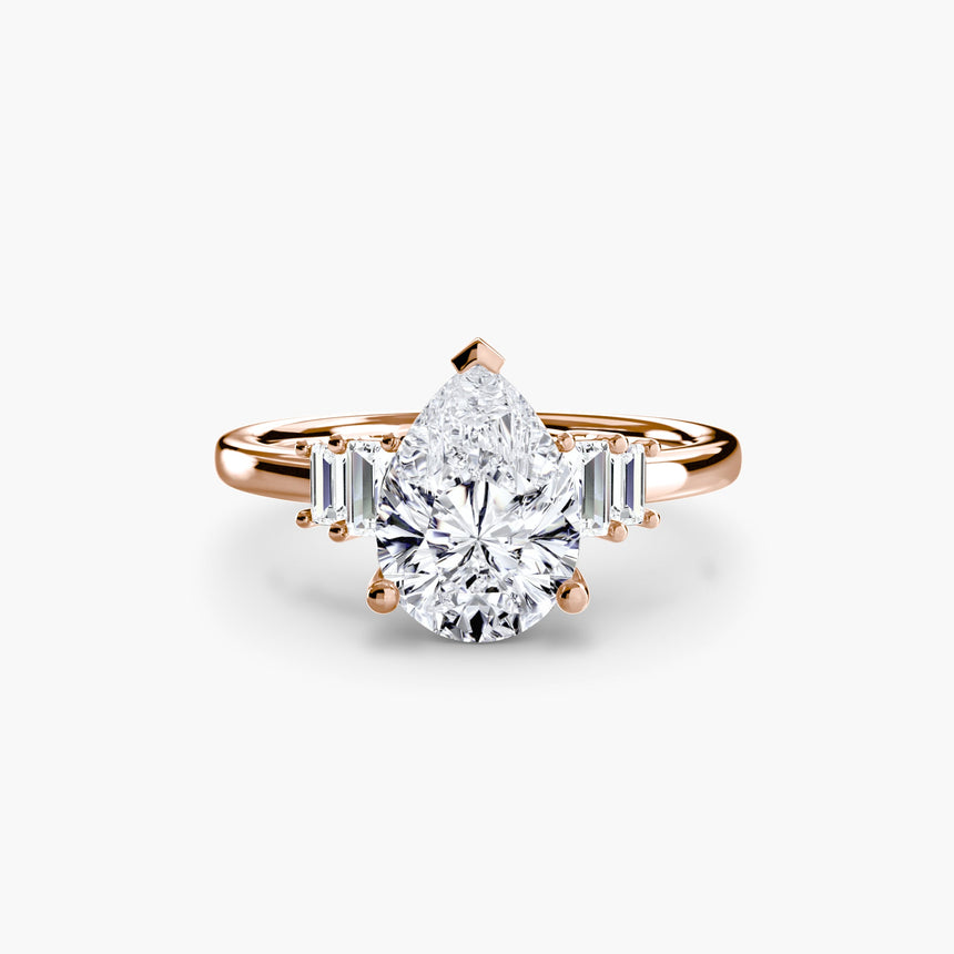 AVENIR – Pear Cut Baguette Accent Solitaire Ring Setting in Rose Gold | SARATTI