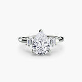 AVENIR – Pear Cut Baguette Accent Solitaire Ring Setting in White Gold | SARATTI