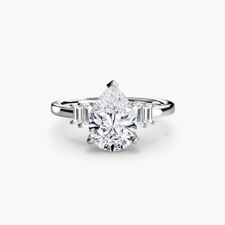 AVENIR – Pear Cut Baguette Accent Solitaire Ring Setting in White Gold | SARATTI