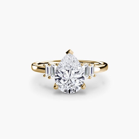AVENIR – Pear Cut Baguette Accent Solitaire Ring Setting in Yellow Gold | SARATTI