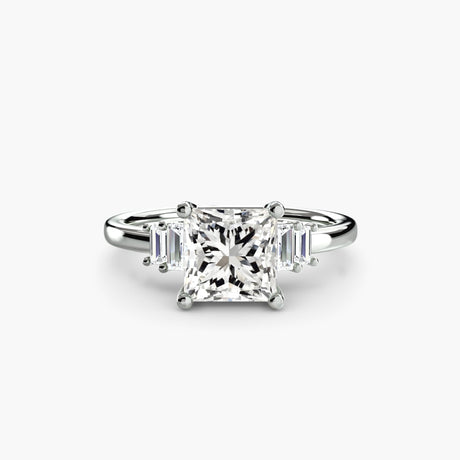 AVENIR – Princess Cut Baguette Accent Solitaire Ring Setting in White Gold | SARATTI