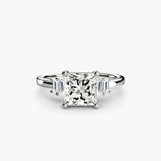 AVENIR – Princess Cut Baguette Accent Solitaire Ring Setting in White Gold | SARATTI