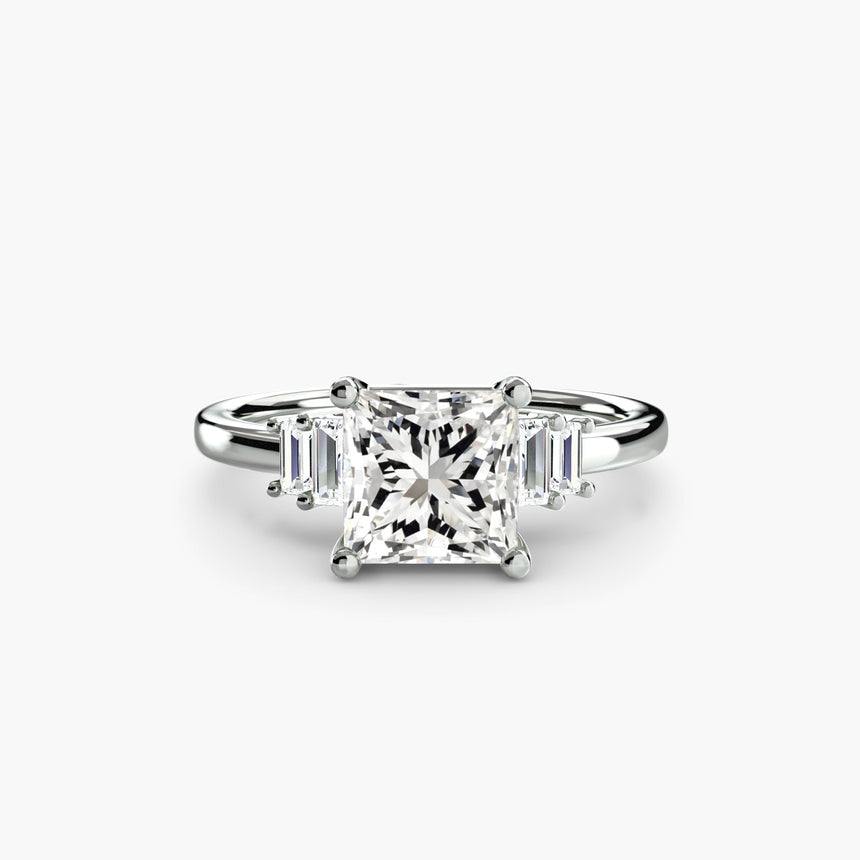 AVENIR – Princess Cut Baguette Accent Solitaire Ring Setting in White Gold | SARATTI