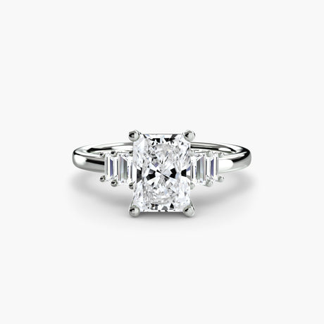AVENIR Radiant Cut Baguette Accent Solitaire Ring Setting in White Gold | SARATTI