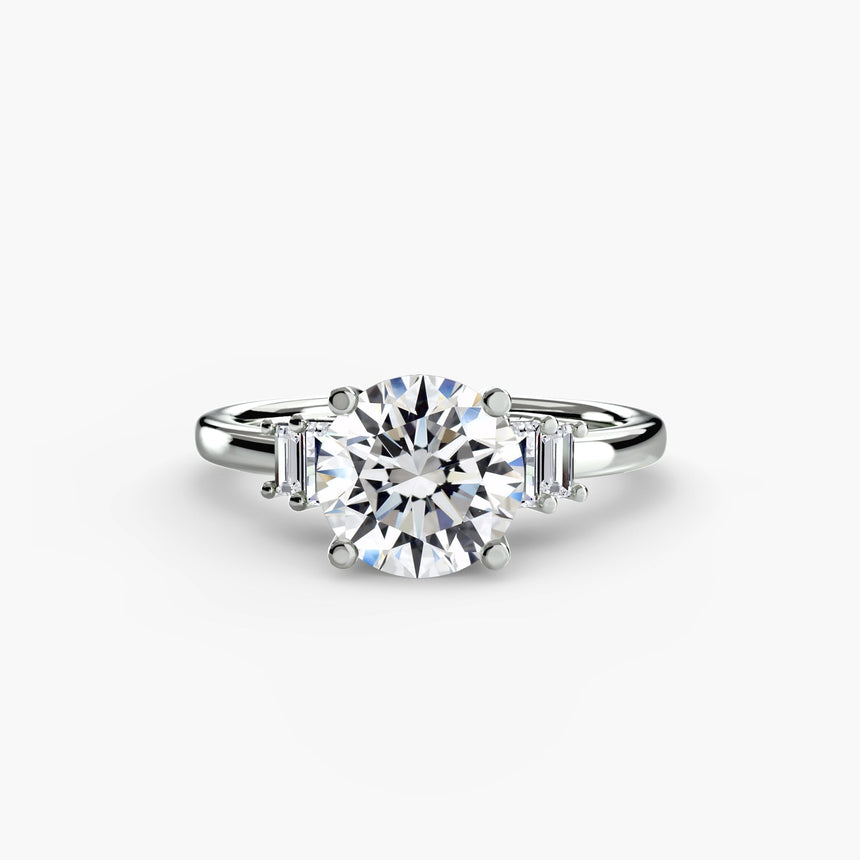 AVENIR – Round Cut Baguette Accent Solitaire Ring Setting in 950 Platinum | SARATTI