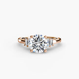AVENIR – Round Cut Baguette Accent Solitaire Ring Setting in Rose Gold | SARATTI