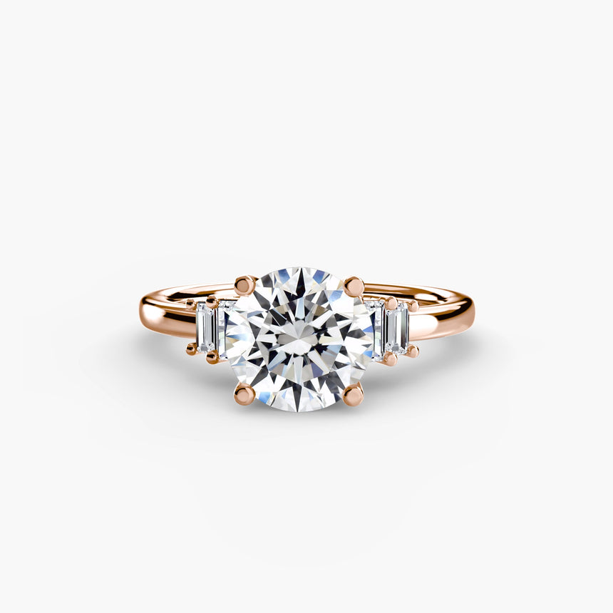 AVENIR – Round Cut Baguette Accent Solitaire Ring Setting in Rose Gold | SARATTI