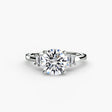 AVENIR – Round Cut Baguette Accent Solitaire Ring Setting in White Gold | SARATTI