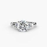 AVENIR – Round Cut Baguette Accent Solitaire Ring Setting in White Gold | SARATTI