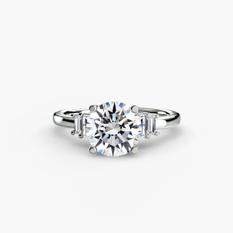 AVENIR – Round Cut Baguette Accent Solitaire Ring Setting in White Gold | SARATTI