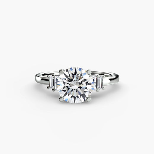 AVENIR – Round Cut Baguette Accent Solitaire Ring Setting in White Gold | SARATTI
