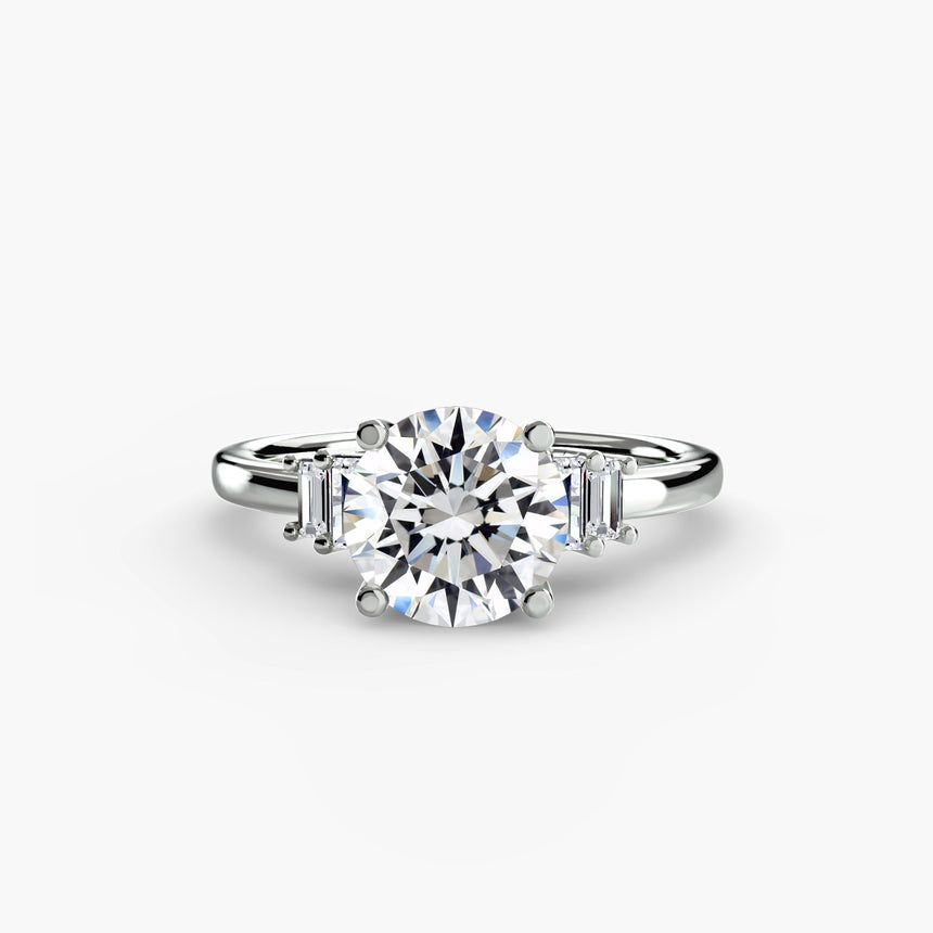 AVENIR – Round Cut Baguette Accent Solitaire Ring Setting in White Gold | SARATTI