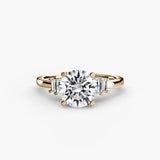 AVENIR – Round Cut Baguette Accent Solitaire Ring Setting in Yellow Gold | SARATTI