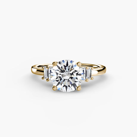 AVENIR – Round Cut Baguette Accent Solitaire Ring Setting in Yellow Gold | SARATTI
