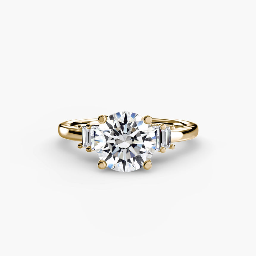 AVENIR – Round Cut Baguette Accent Solitaire Ring Setting in Yellow Gold | SARATTI