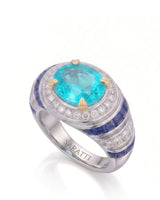 AZZURRO REGENT oval Paraiba tourmaline sapphire and diamond cocktail setting in white gold, three-quarter view | SARATTI