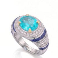 AZZURRO REGENT – Paraiba Tourmaline Sapphire & Diamond Cocktail Setting – Oval