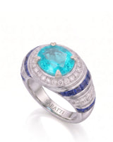 AZZURRO REGENT oval Paraiba tourmaline cocktail setting in white gold, side view showing the domed band profile | SARATTI