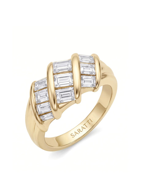 Baguette eternity band in 18K yellow gold, front studio view | SARATTI