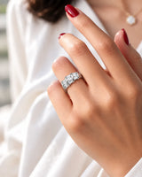 Baguette eternity band in platinum worn on hand | SARATTI