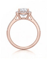 BEA 0.50 carat round natural diamond halo engagement ring in 18K rose gold, side profile showing raised halo basket | SARATTI