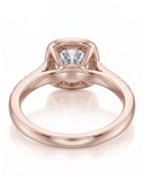 BEA 0.50 carat round natural diamond halo engagement ring in 18K rose gold, underside and open gallery view | SARATTI