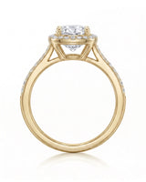 BEA 0.50 carat round natural diamond halo engagement ring in 18K yellow gold, side profile showing raised halo basket | SARATTI
