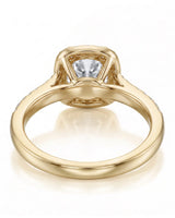 BEA 0.50 carat round natural diamond halo engagement ring in 18K yellow gold, underside and open gallery view | SARATTI