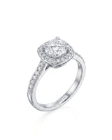 BEA 0.50 carat round natural diamond halo engagement ring in platinum, 45-degree view | SARATTI