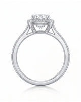 BEA 0.50 carat round natural diamond halo engagement ring in platinum, side profile showing raised halo basket | SARATTI