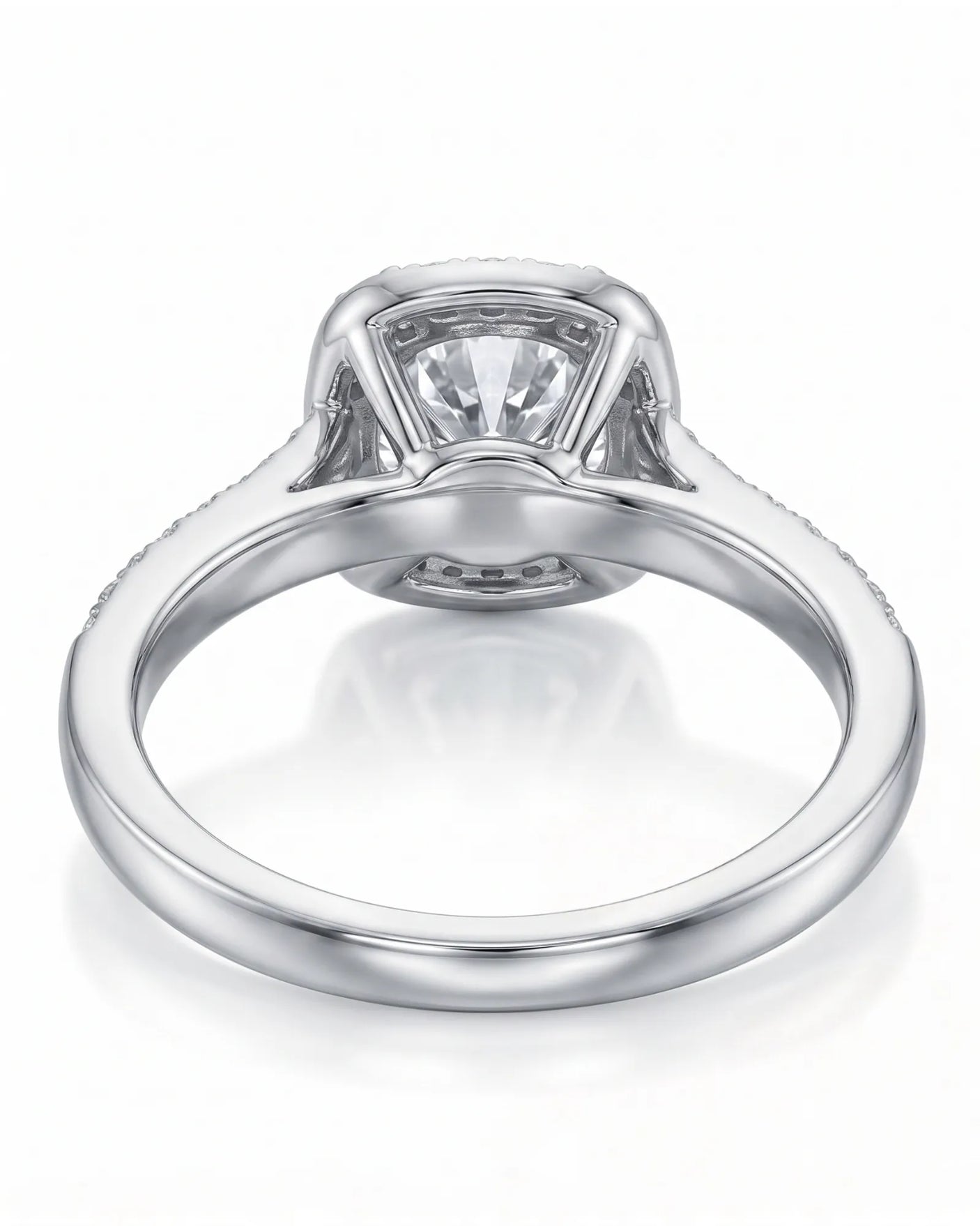 BEA 0.50 carat round natural diamond halo engagement ring in platinum, underside and open gallery view | SARATTI